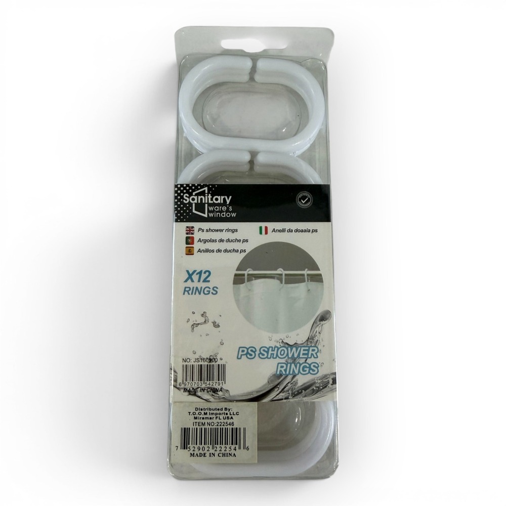 Sanitary Ware's Window White PS Shower Rings 12 Pack C-Shape Hooks JS160900